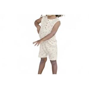 NEW POLISHED PRINTS mini floral summer henley romper in ivory